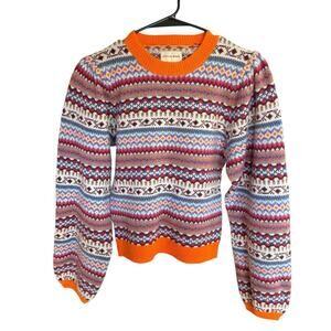 Anthropologie Stella Nova Yasmin Sweater Pullover Stripe Lambswool Blend Crew M